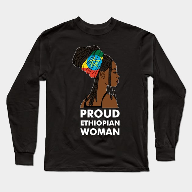 Proud Ethiopian Woman, Ethiopia Flag, Afro African Long Sleeve T-Shirt by dukito